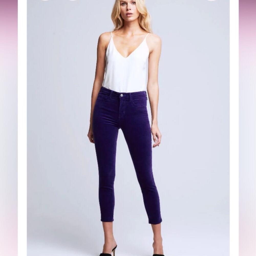 L’Agence Margot High Rise Amethyst Purple Velvet Skinny Jeans 26 NWT